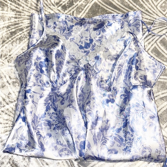 ADONNA Blue Floral Satin Gown and Robe Set EUC SZ M - Picture 5 of 7